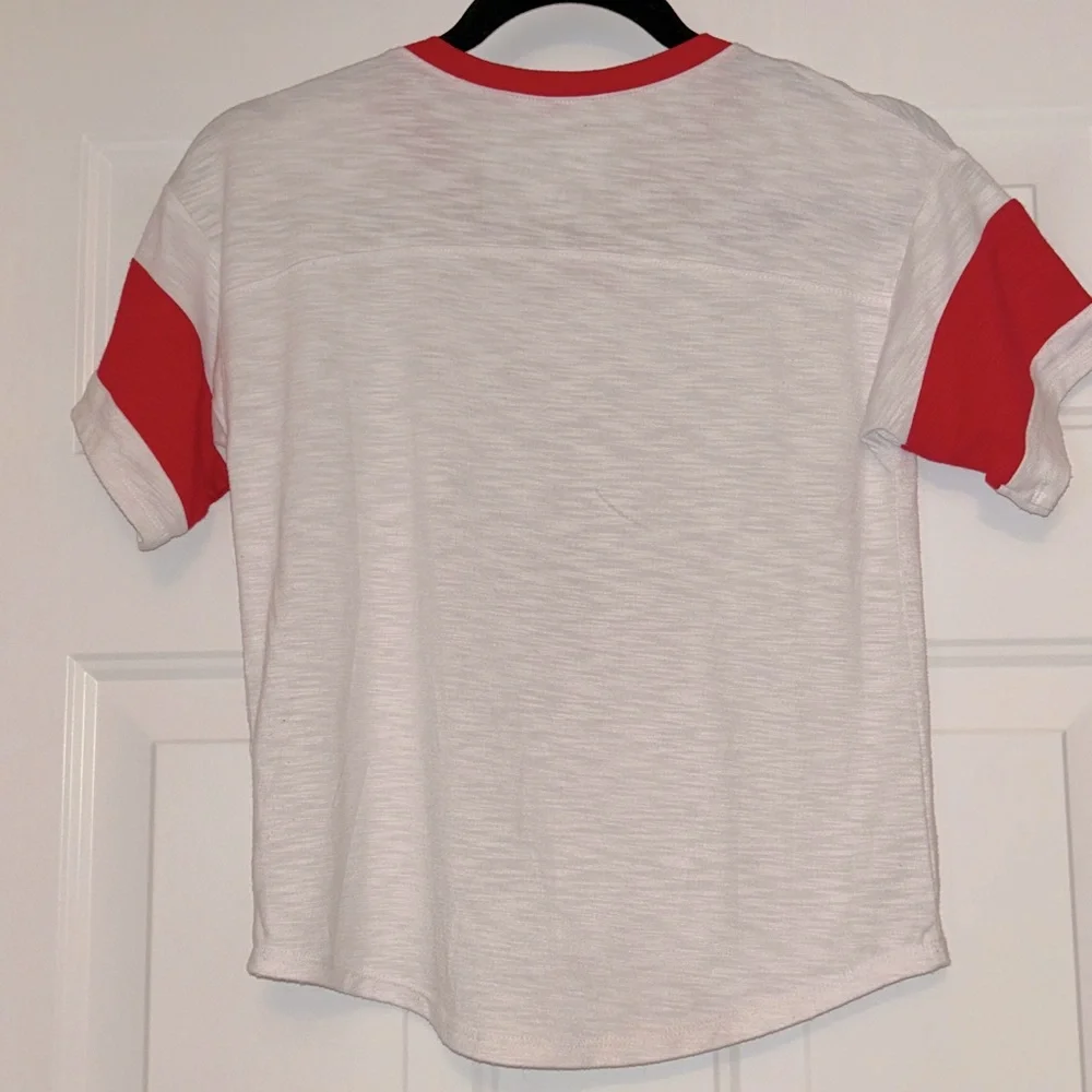 Justice V-Neck Sequins Sporty T-Shirt 8 Red Gray Casual Summer